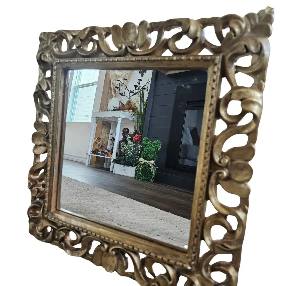 Vintage Ornate Gold Mirror Hollywood Regency Baroque Vanity Heavy Decor